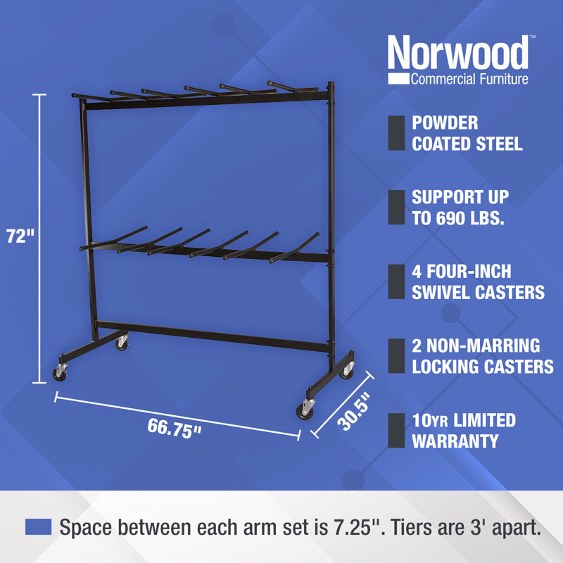 690 lb. Capacity Commercial Grade Steel 2-Tier Folding Chair Dolly