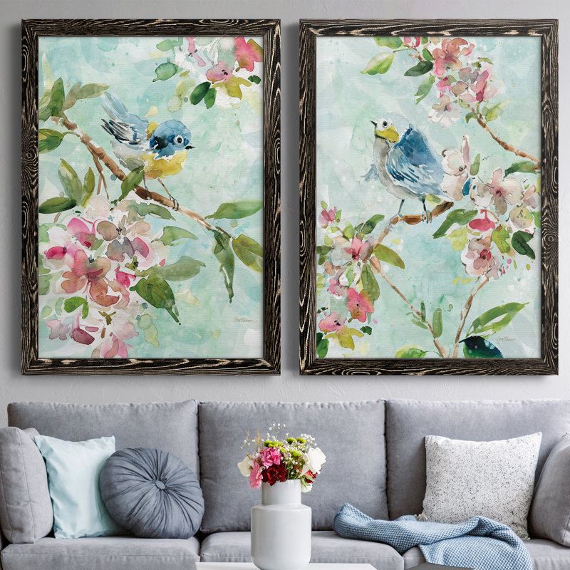 «Asbury Garden Song I», ensemble de 2 peintures sur toile encadrées, H 44 po x l 31 po x P 1 po, Cadre noir