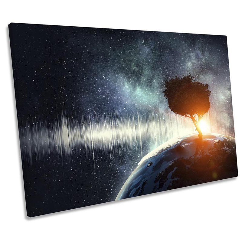 Planet Earth Tree Outer Space - Wrapped Canvas Print, 91.4cm H x 137.2cm W
