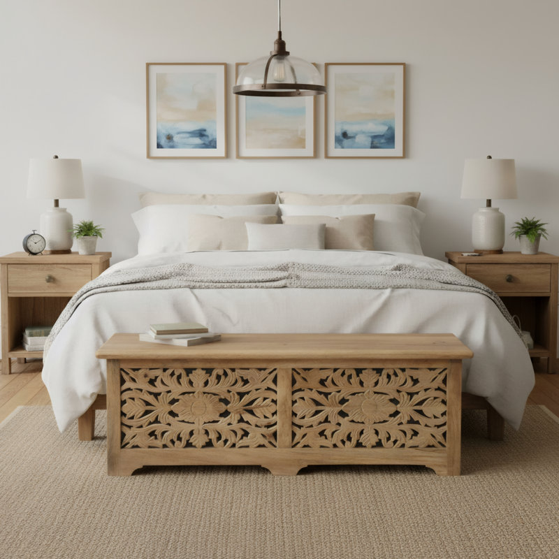 Banc de rangement en bois massif Harleen, Brun