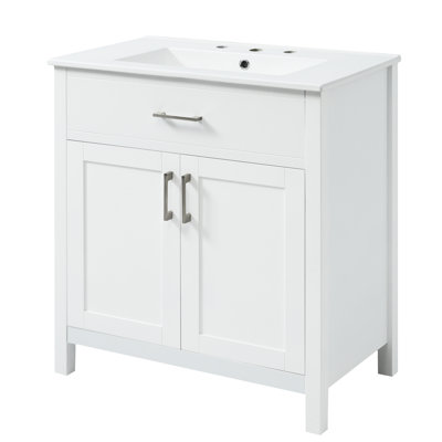 Meuble-lavabo de 30 pouces - lavabo en céramique, bois massif +, grand espace de rangement, rangement spacieux élégant pour tablettes et tiroirs, design moderne