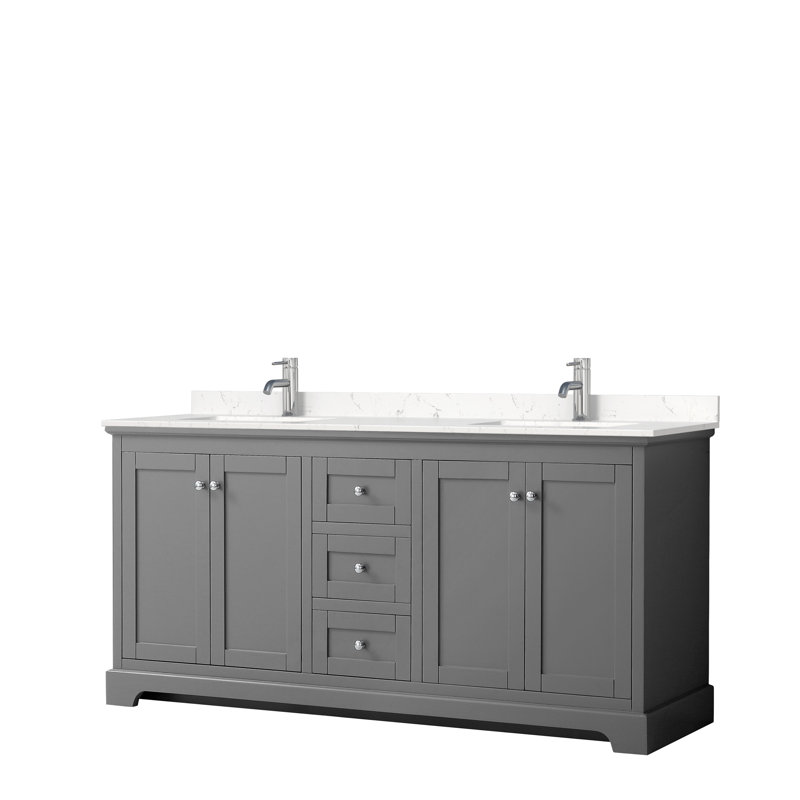 Ensemble de meuble-lavabo double 72 po Avery, Gris foncé, Chrome poli, Marbre de culture de Carrare