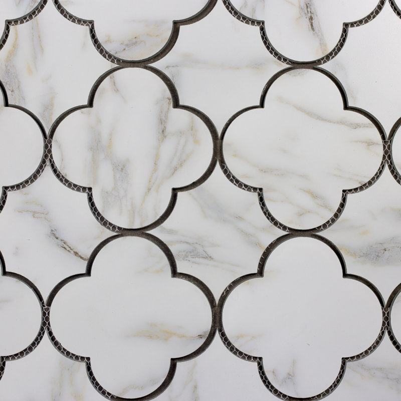 Tuscan Design 6" x 6" Glass Mosaic Wall Tile, Gold/Gray Veins
