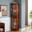 And Glass Corner Curio Cabinet With 4 Adjustable Shelves Lighting, Solid Wood Legs Legs, Walnut Finish-879467617