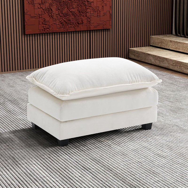 George Chenille Rectangle Ottoman, Beige