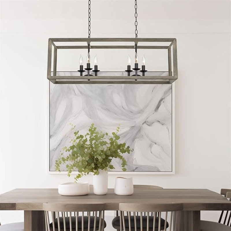 36" 6-Light Modern Farmhouse Kitchen Island Light, Large Rectangle Pendant Chandelier