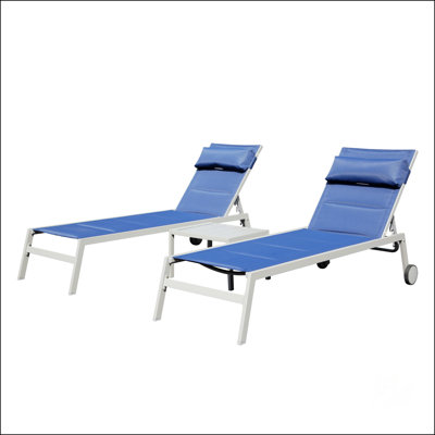 Chaises longues en aluminium avec table d'appoint et roues