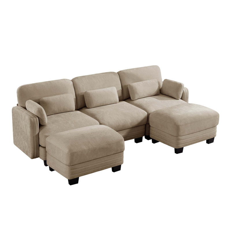 Canapé d'angle modulaire capitonné avec poufs amovibles