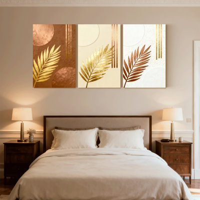 «Contemporary Boho Golden Leaf», ensemble de 3 impressions sur toile