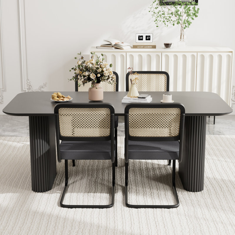 Rectangular Double Pedestal Dining Table Set, 5, Black, Black