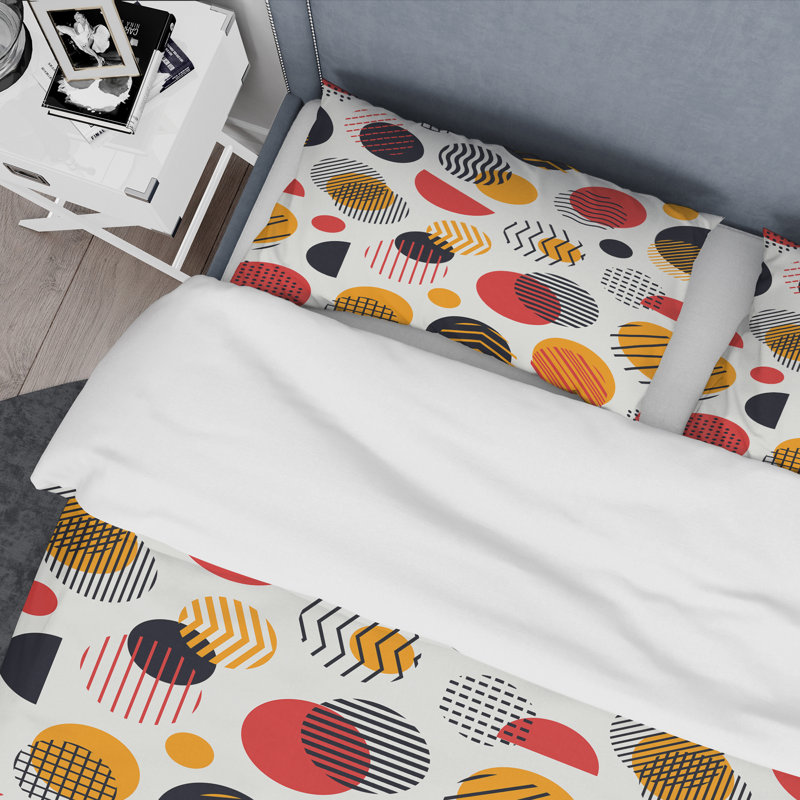 Multicolor Circle Motif II - Ensemble de housse de couette abstrait - Microfibre de polyester