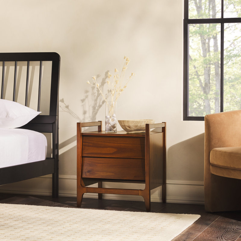 Aundrea 2-Drawer Solid Wood Nightstand, Walnut