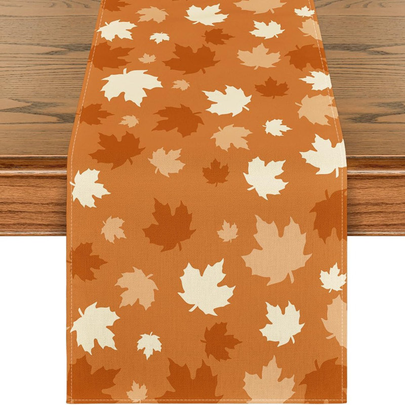 Chemin de table orange à feuilles d'érable orange 210 g / m², décoration de table de salle à manger d'automne saisonnière