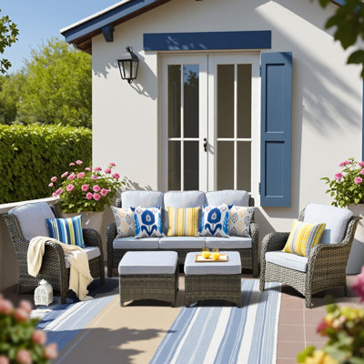 Patio Rattan Sofa Seating Group with Cushions