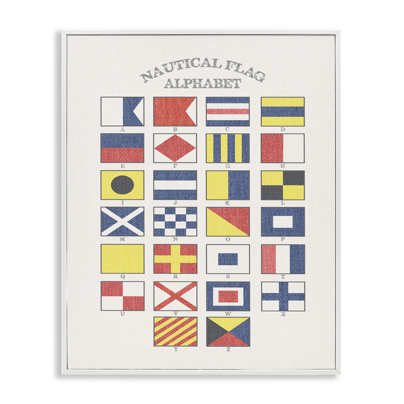 «Nautical Flag Alphabet» par Amalie, impression, H 14 po x l 11 po, Giclée encadrée blanc bord de mer