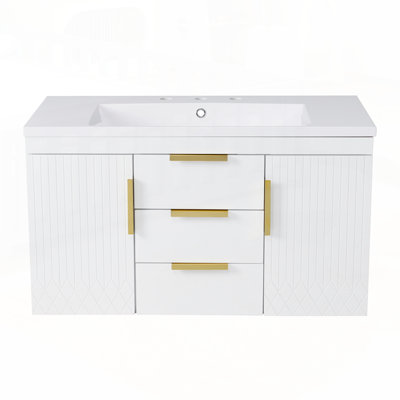 Meuble-lavabo mural avec lavabo en résine et fabrication en bois massif