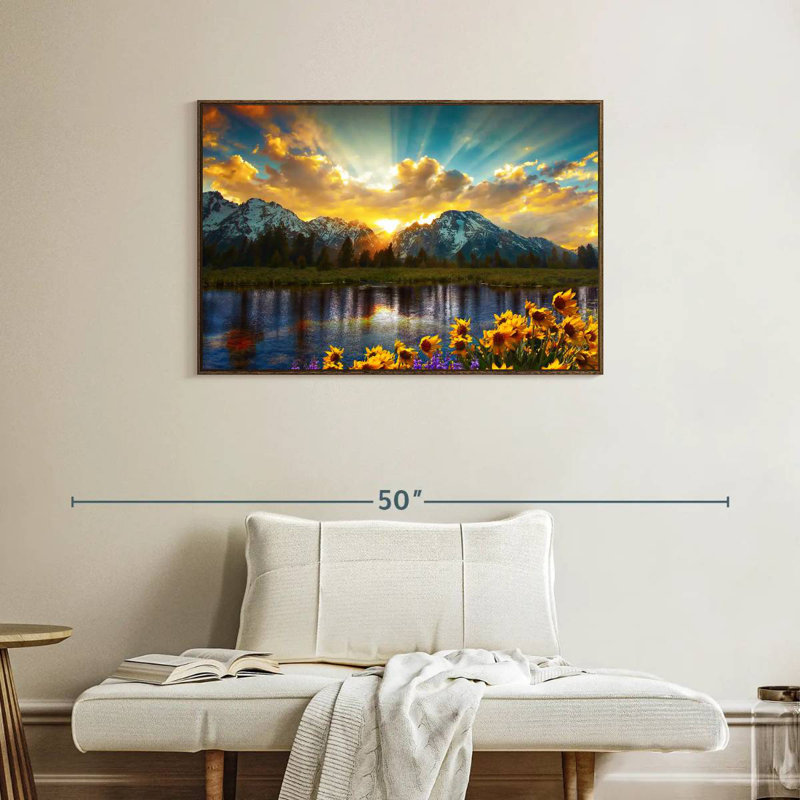 Grand Teton, 37 po x 25 po, Cadre flottant noyer