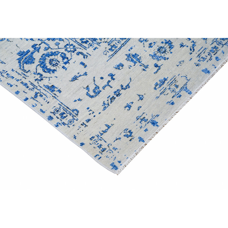 Tapis argent et bleu noué à la main de haute qualité, Rectangle 10 pi x 14 pi