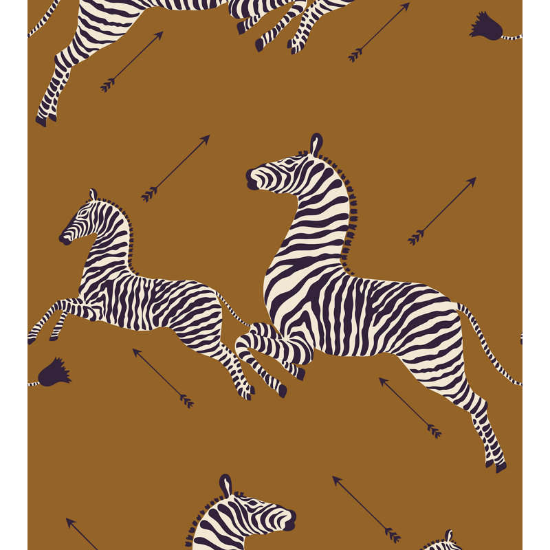 Zebras Animal Print Vinyl Wallpaper Roll, Safari Brown