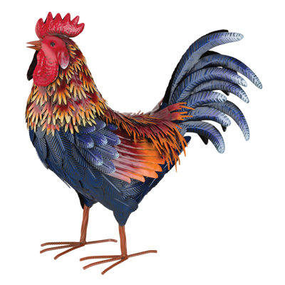 Arroyo Rooster Metal Garden Statue with Detailed Feather Textures and Weather Resistant Hand Painted Finish