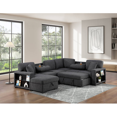 Sofa Sectional With/ Storage Chaise With Pull Out Sofabed