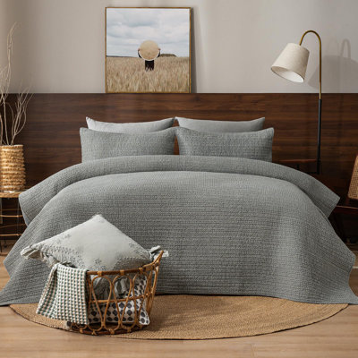 PHF Enzyme-Washed 100% Cotton Waffle Quilt Set, 3PCS Soft Lightweight Quilt for All Season, Square Quilted Bedspread Set, Cozy Coverlet for Home Decor