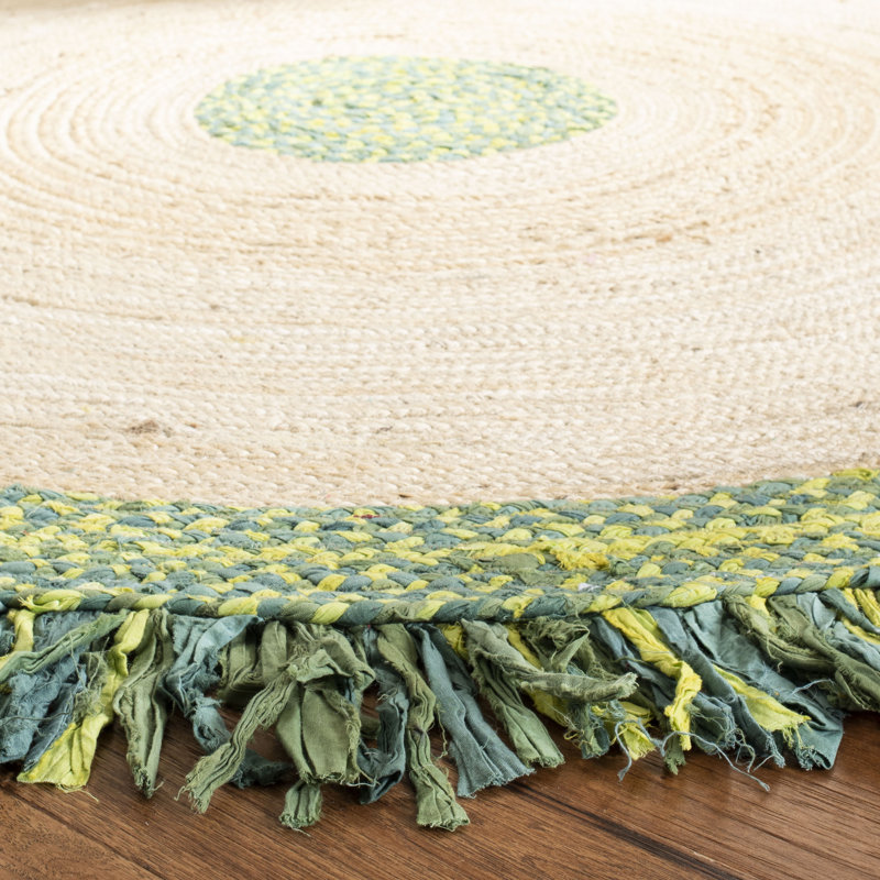 Zeitler Hand Woven Jute, Cotton Rug, Round 5'
