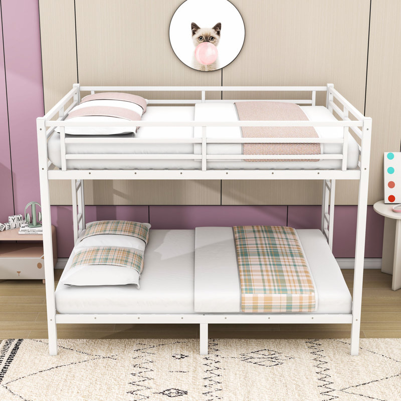 Queen Over Queen Bunk Bed With Dual Ladders, Guardrails And Noise‑Reducing Slats