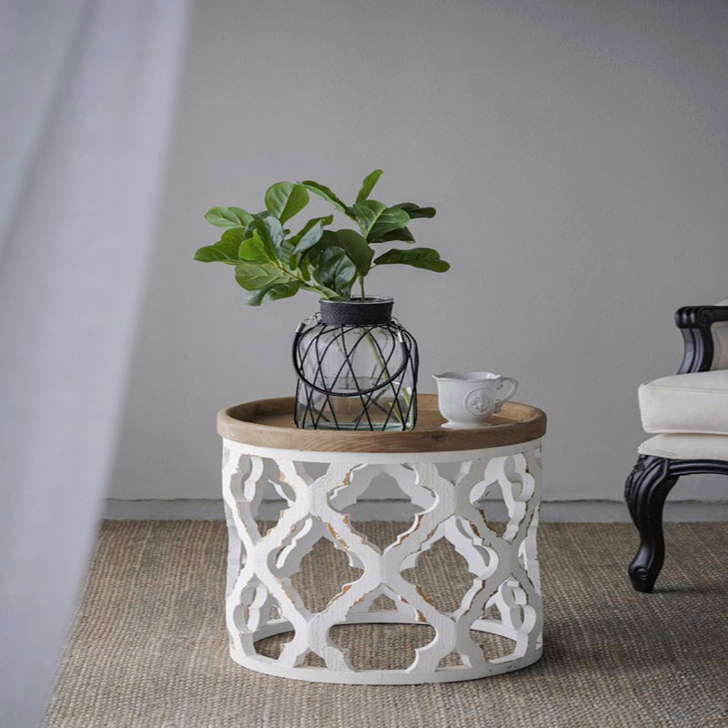 Grande table d'appoint 23 po blanche vieillie