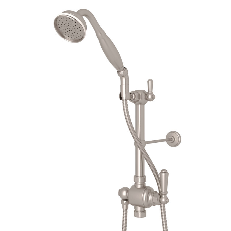 Edwardian™ Riser Diverter, Handshower, Handshower Holder, Hose and 8" Thermostatic Outlet, Satin Nickel