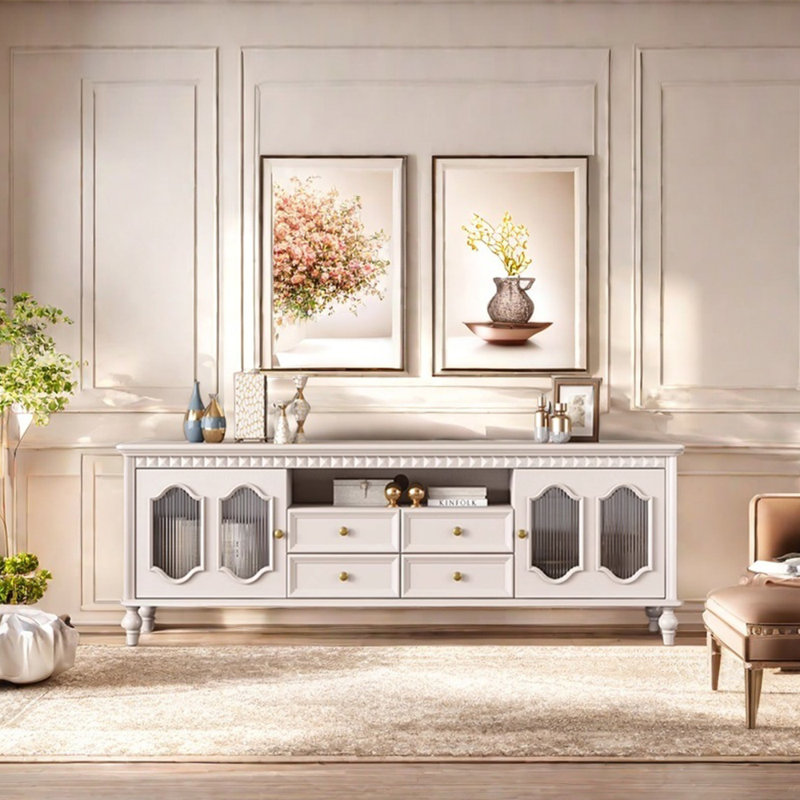 Cream style French solid wood TV cabinet, 70.86"