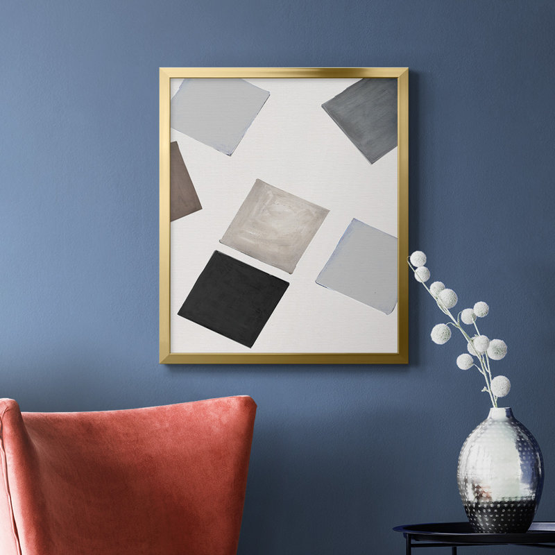 «Block Encounter Revisit I», toile encadrée de qualité supérieure - prête à être accrochée, Or, H 24 po x l 20 po