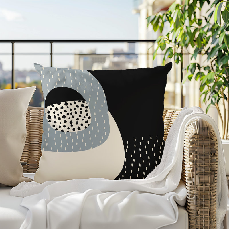 Coussin carré intérieur / extérieur pia, H 17 po x l 17 po, Gris / noir / blanc cassé