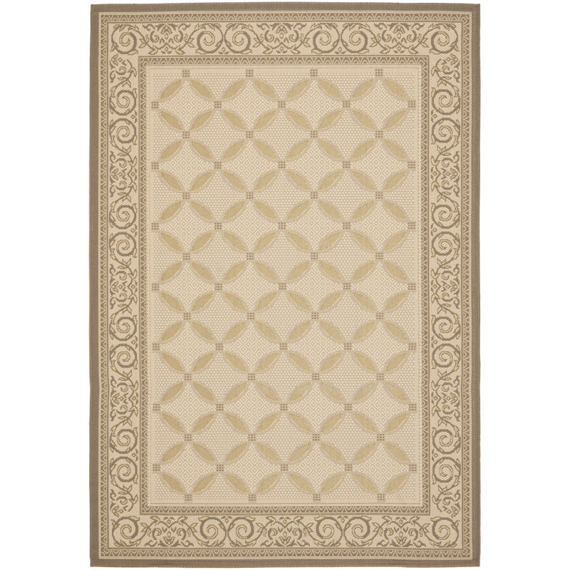 Arneshia Geometric Beige Indoor/Outdoor Area Rug, Rectangle 6'7" x 9'6"