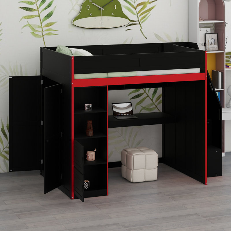Lit mezzanine avec bureau et rangement Gaming