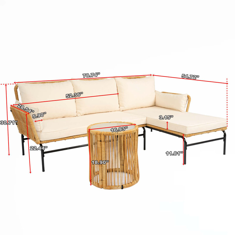 Ensemble modulaire d'extérieur en L avec coussins 78,74 po Anvik