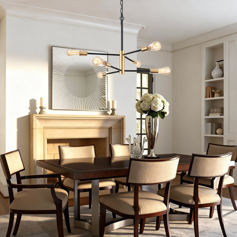 26" In 6-Light Modern Farmhouse Plug In Pendant Light With 15Ft Plug In Cord & On/Off Switch, Industrial Kitchen Dining Room Chandelier