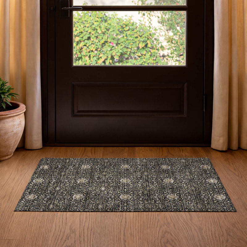 Premium Machine Washable Mayfield AMF2409 Oriental Rug, 1'8" x 2'6", Black