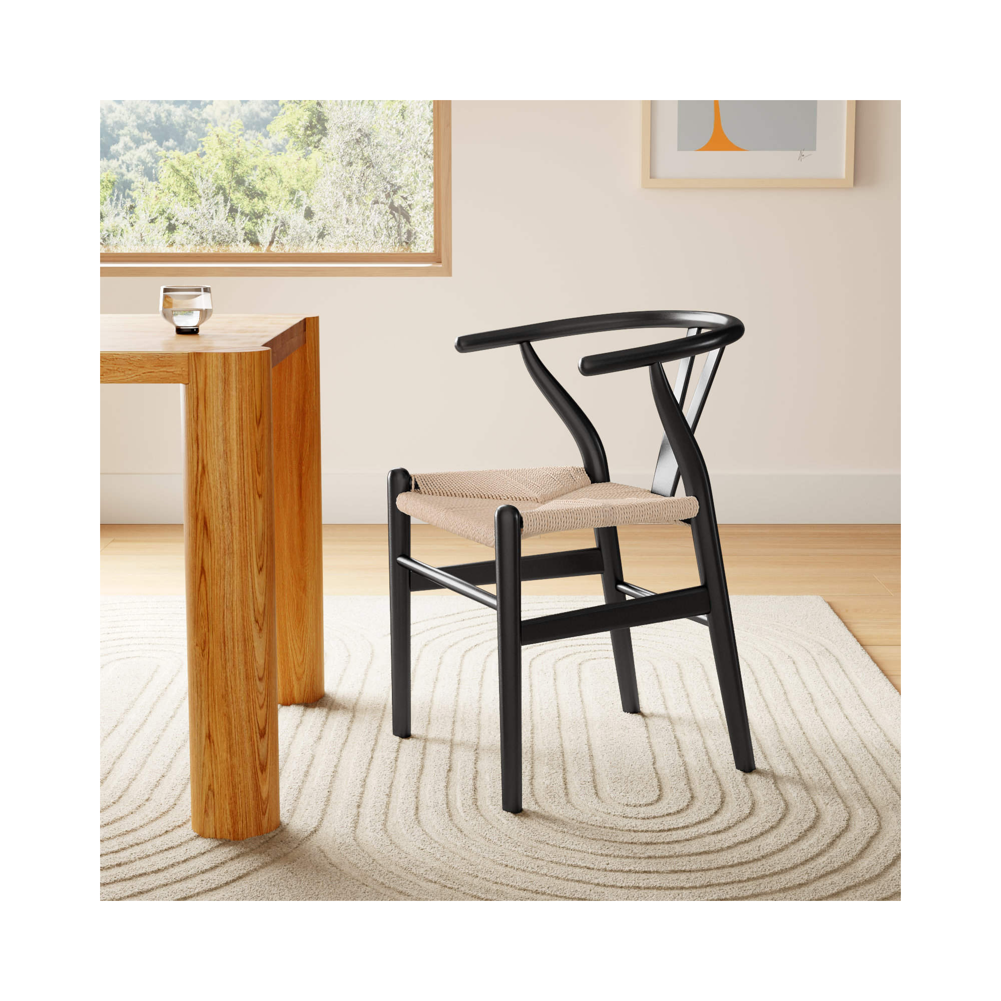 Margo Solid Wood Dining Chair, Black/Beige