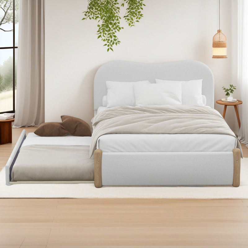 Lit plateforme en tissu d'ameublement, Lit double, Blanc