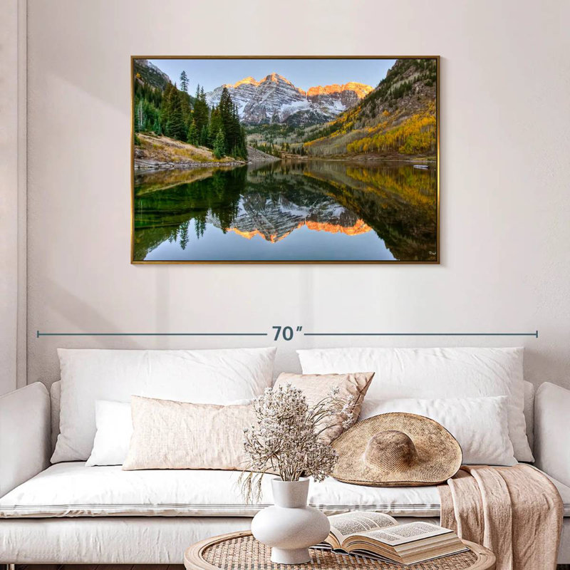 Maroon Bells Autumn Glow, Cadre flottant doré, 43 po x 29 po