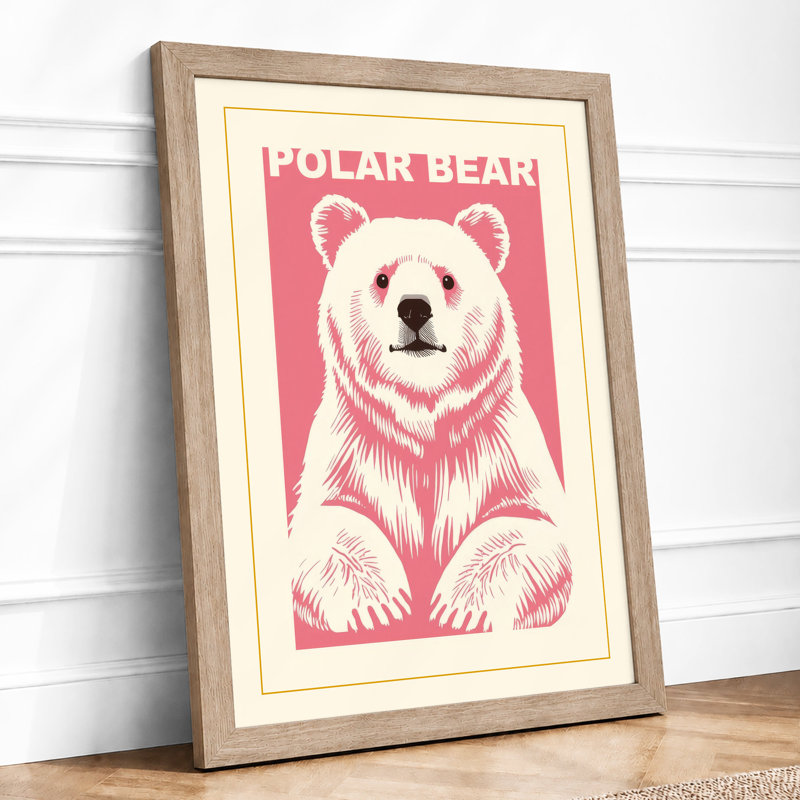 Polar Bear Portrait Retro - Framed Print, A4 - 29.7 x 21.0 cm, Oak