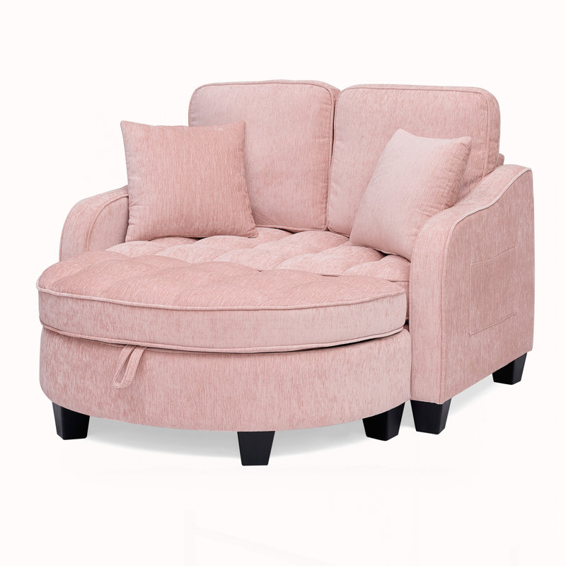 Fauteuil rembourré confortable, repose-pieds avec espace de rangement, Rose