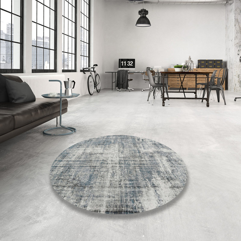 Tapis gris traditionnel/bleu ciel clair Caldello, Rond 4 pi