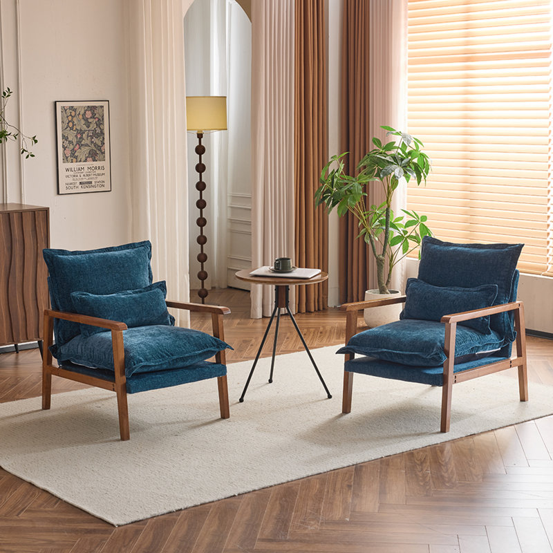 2Pcs Chenille Accent Chair Armchair With Pillow, Teal