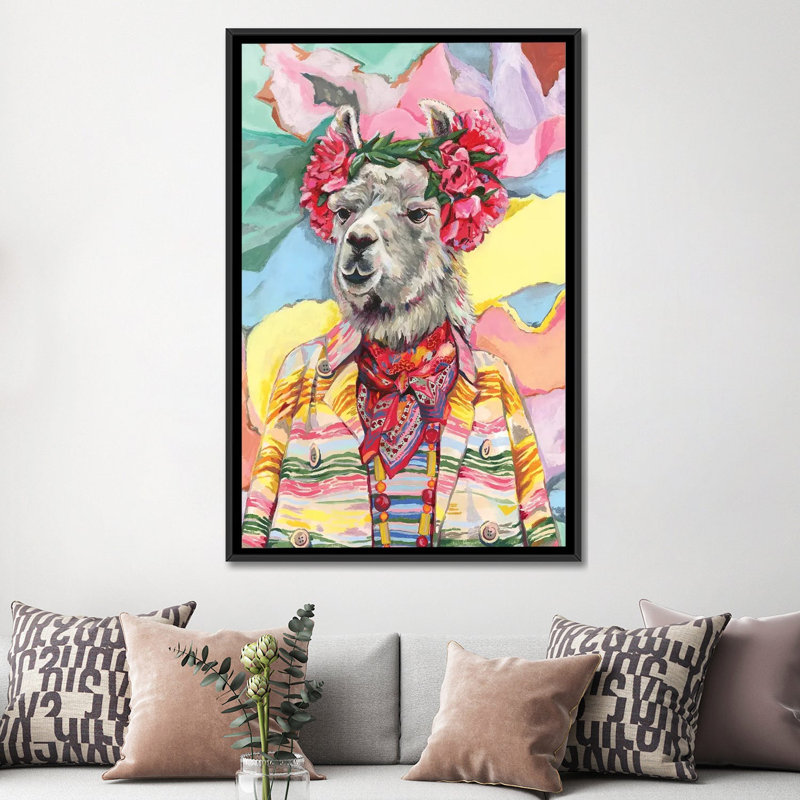 Impression « Desert llama » par Heather Perry, Pas de tapis, H 60 po x l 40po x P 1,5 po, Toile avec cadre noir