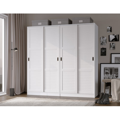 Portuondo 100% Solid Wood 4-Closed Louvered Sliding Door Wardrobe Armoire