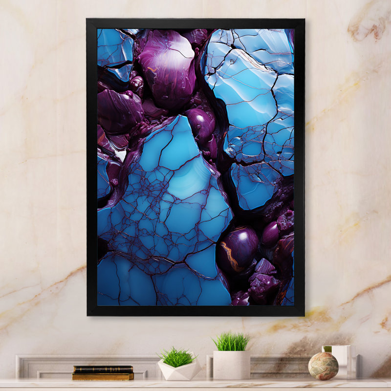 Bleu et mauve sans soudure Marble River I - Art mural abstrait, H 20 po x l 12 po x P 1 po, Cadre simple noir