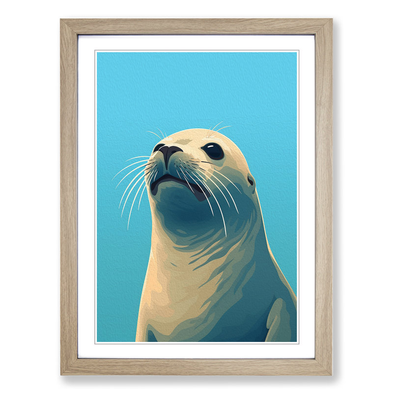 Seal Minimalism No.2 - Single Picture Frame Print on Wood, Oak, 34cm H x 25cm W x 2cm D