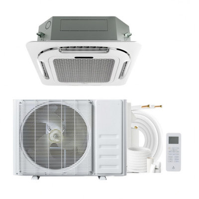 Mini-cassette de plafond 18 000 BTU, climatisation et chauffage sans conduit, flux d'air à 360 ° à 8 voies, 208 / 230V avec ensemble de 25 pi